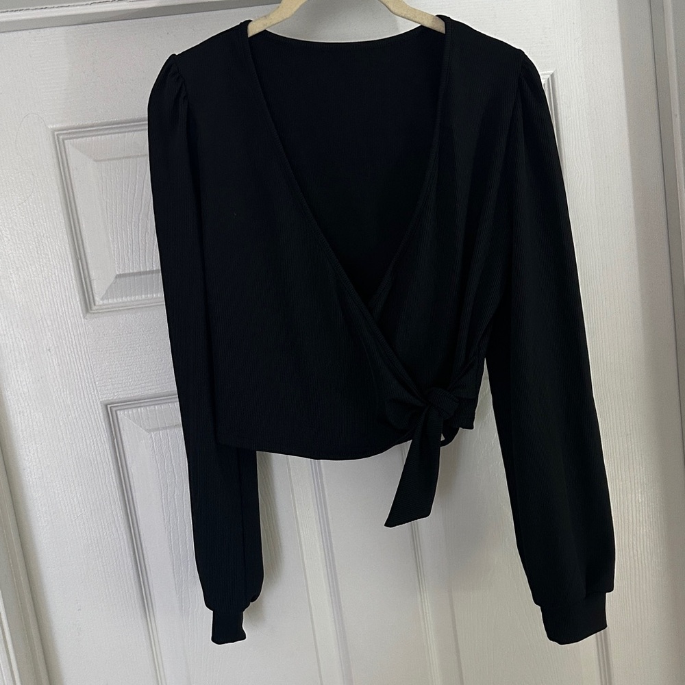 Black V-Neck Wrap Blouse